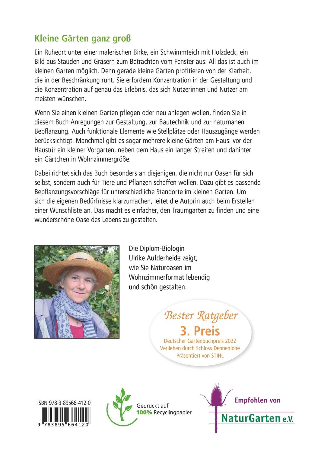 Rückseite: 9783895664120 | Kleiner Garten naturnah | Ulrike Aufderheide | Buch | 176 S. | Deutsch