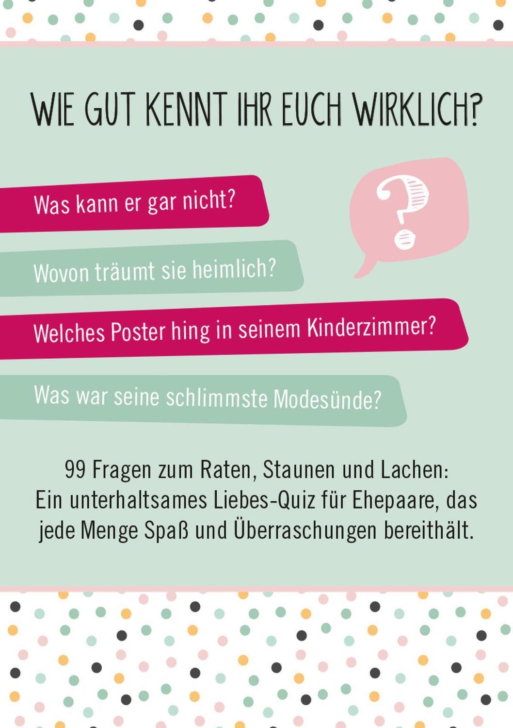 Rückseite: 9783845832371 | 99 Fragen für Ehepaare | Das Party-Quiz | Taschenbuch | 51 S. | 2019