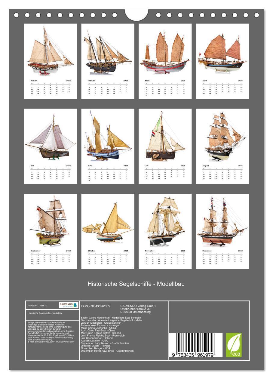 Bild: 9783435961979 | Historische Segelschiffe - Modellbau (Wandkalender 2025 DIN A4...