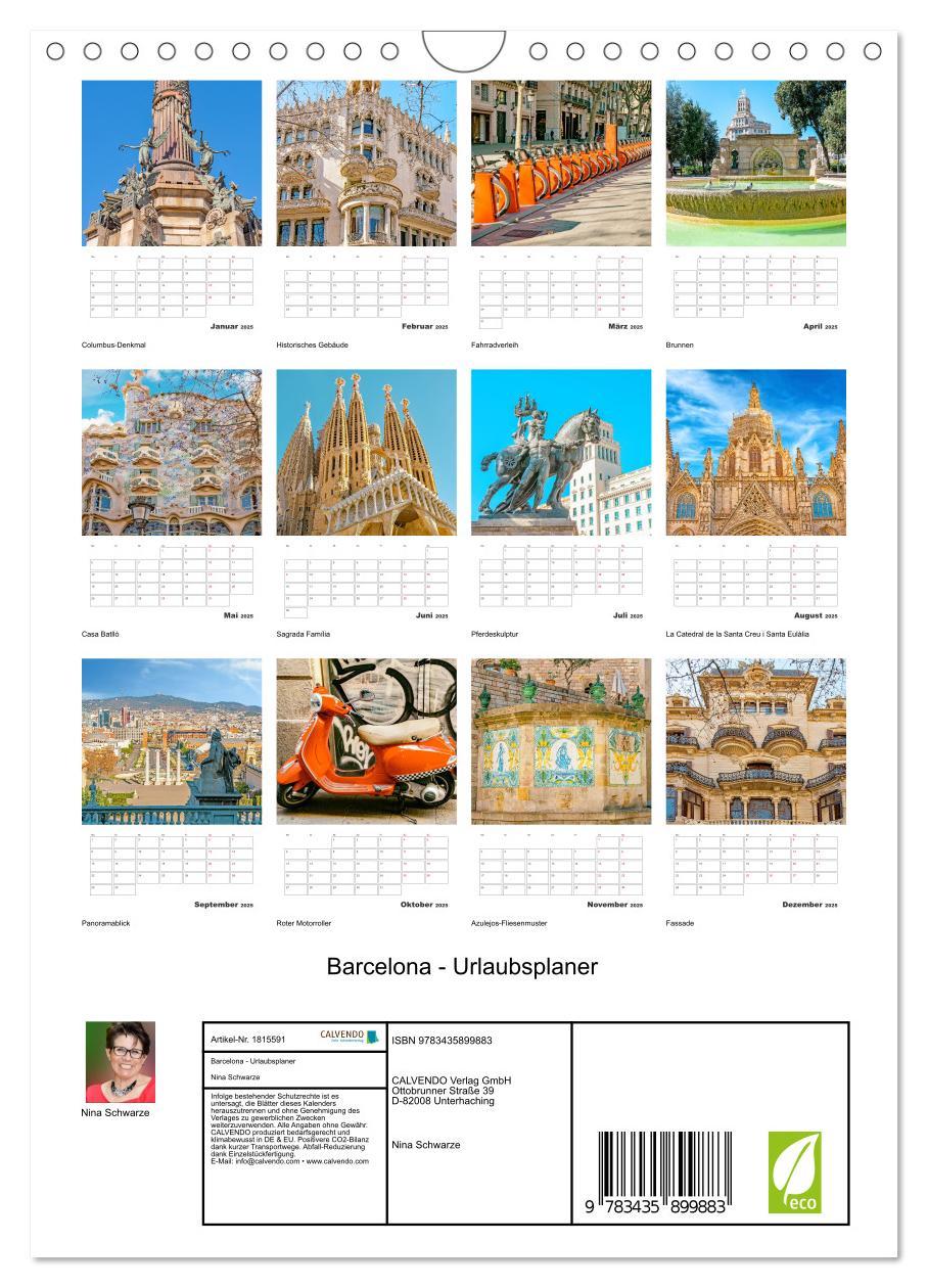 Bild: 9783435899883 | Barcelona - Urlaubsplaner (Wandkalender 2025 DIN A4 hoch), CALVENDO...