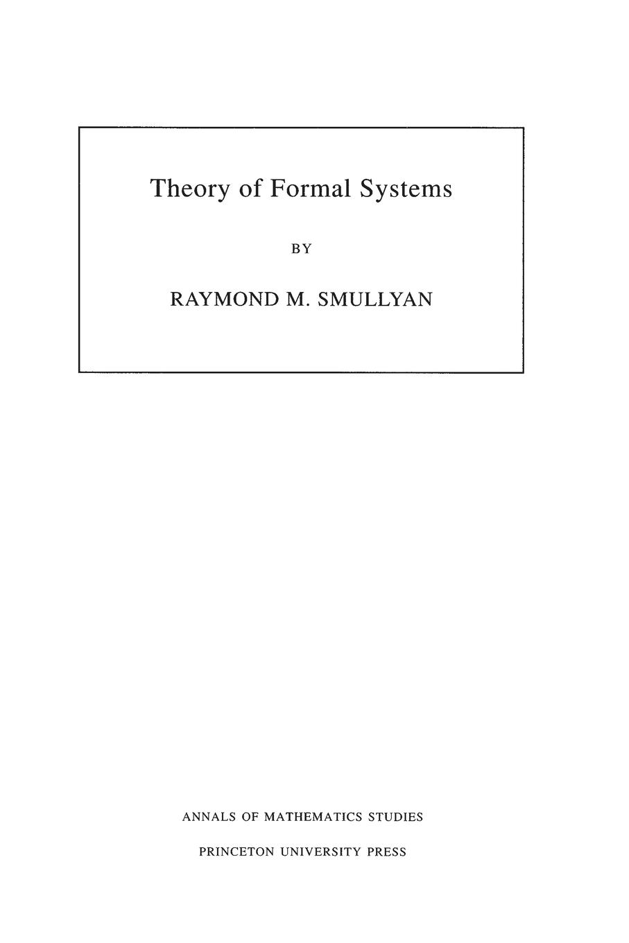 Cover: 9780691080475 | Theory of Formal Systems | Raymond M. Smullyan | Taschenbuch