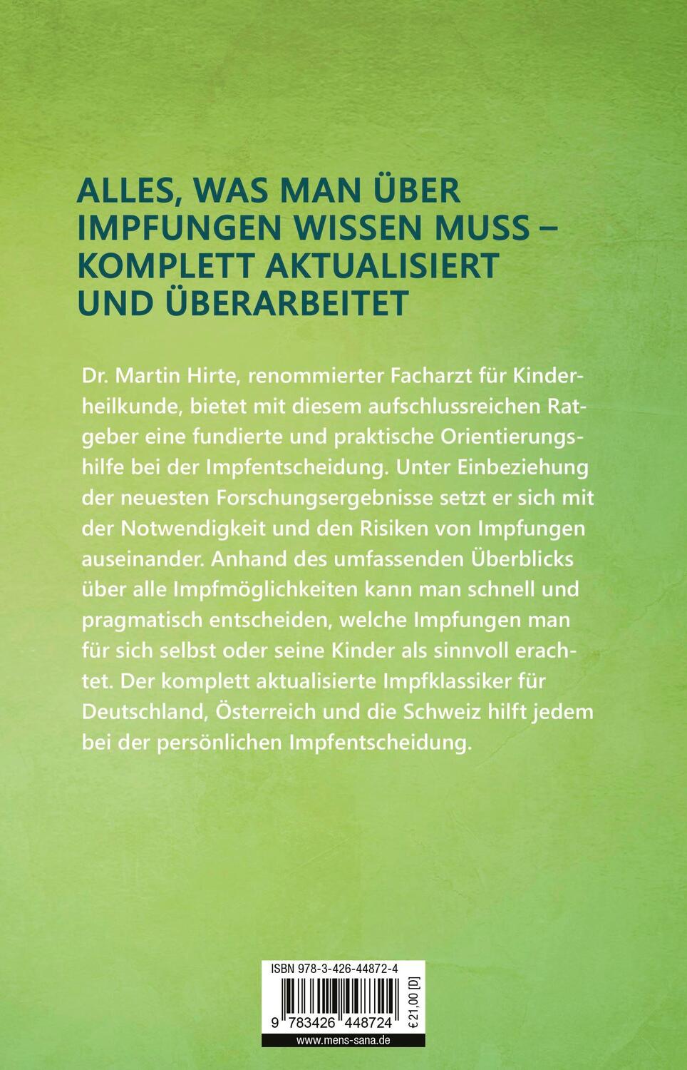 Rückseite: 9783426448724 | Impfen Pro &amp; Contra | Martin Hirte | Taschenbuch | 544 S. | Deutsch