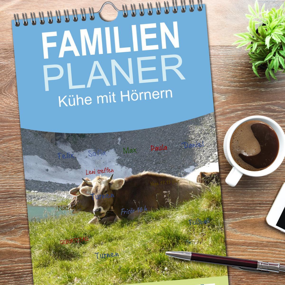 Bild: 9783457109571 | Familienplaner 2025 - Kühe mit Hörnern mit 5 Spalten (Wandkalender,...