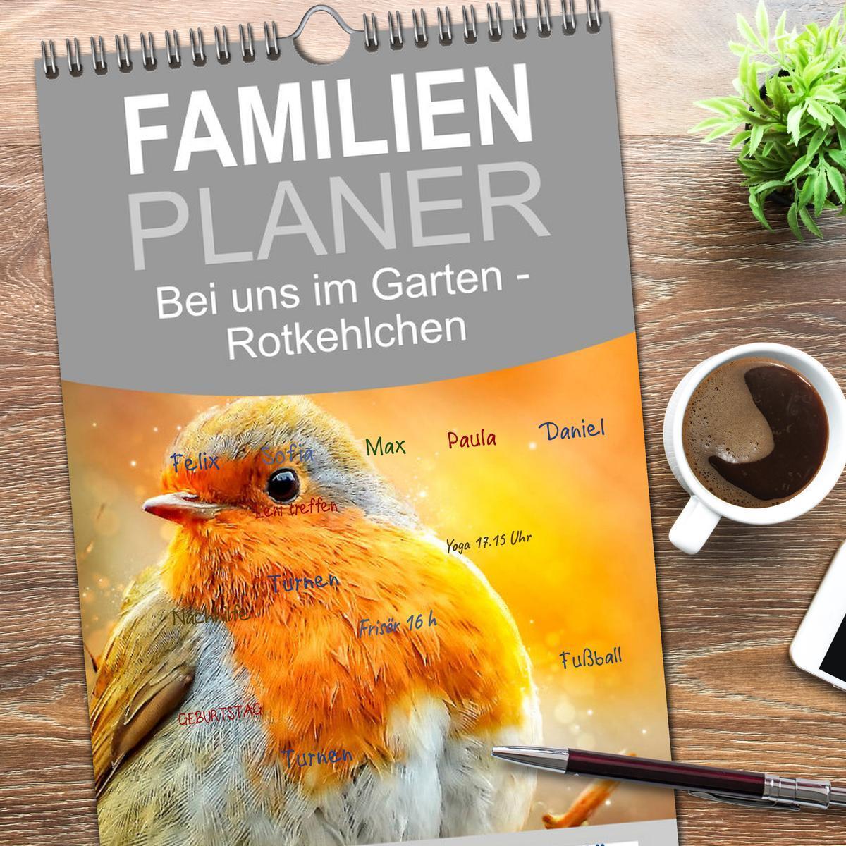 Bild: 9783457125861 | Familienplaner 2025 - Bei uns im Garten - Rotkehlchen mit 5 Spalten...