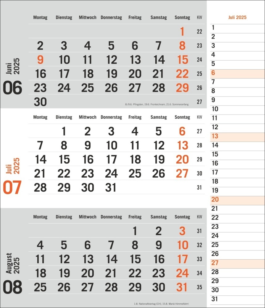 Bild: 9783756406807 | 3-Monatsplaner, orange 2025 | Kalender | Spiralbindung | 12 S. | 2025