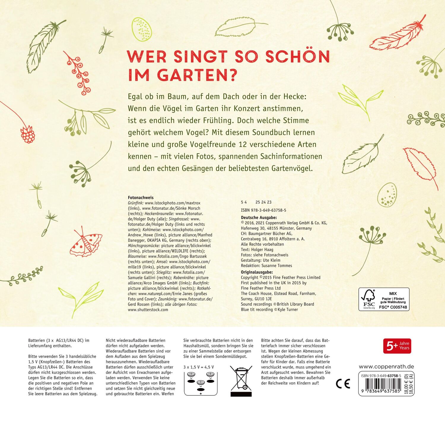 Rückseite: 9783649637585 | Vögel in unserem Garten | Mit 12 echten Vogelstimmen | Holger Haag