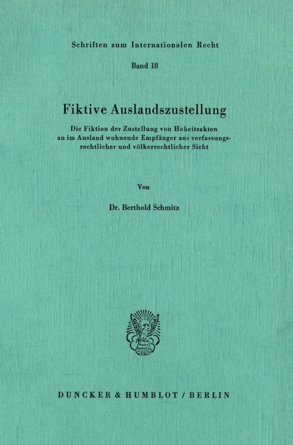 Cover: 9783428045686 | Fiktive Auslandszustellung. | Berthold Schmitz | Taschenbuch | 214 S.