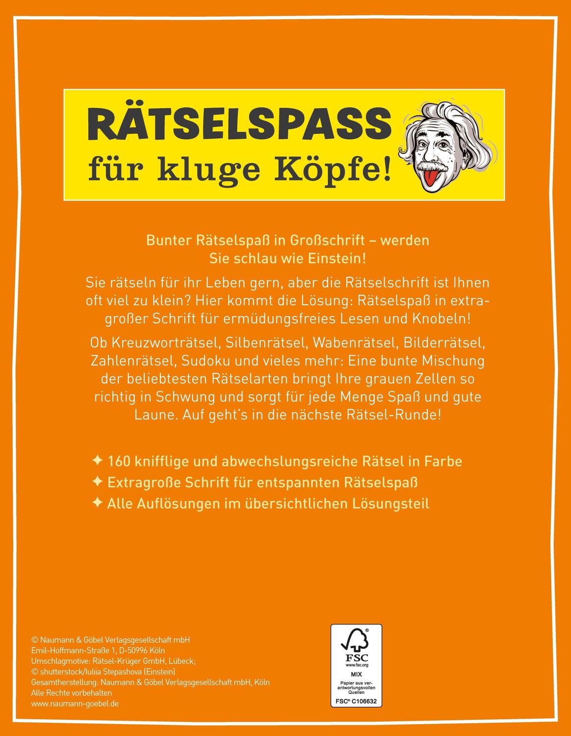 Rückseite: 9783625191636 | Sei schlau wie Einstein! - Rätsel in Großschrift | Taschenbuch | 2022