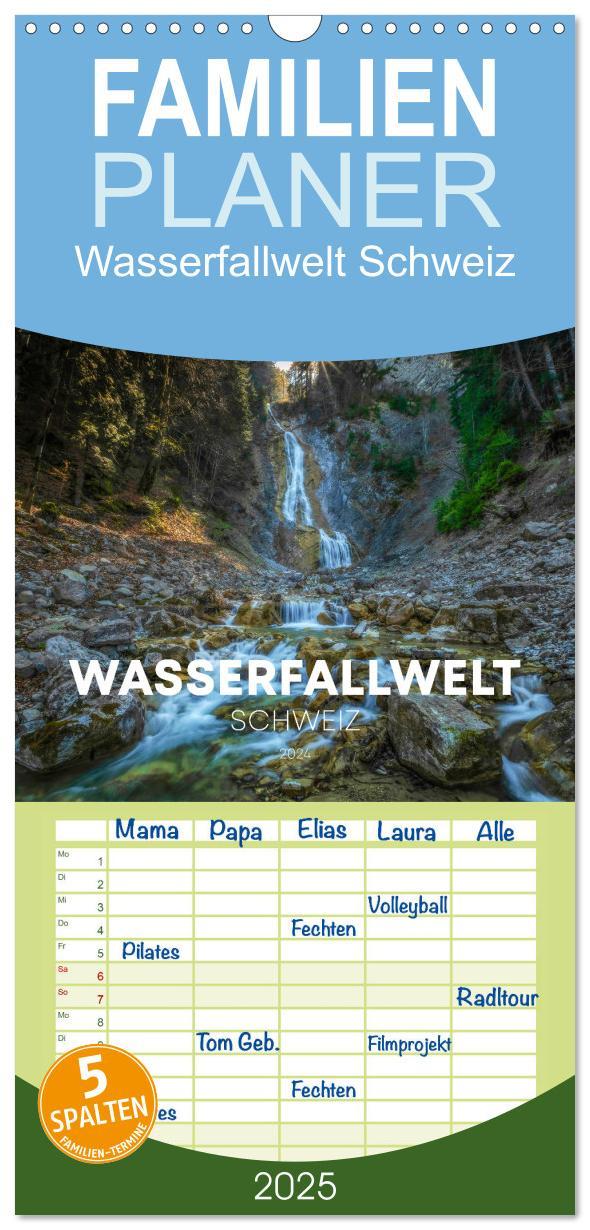 Cover: 9783457132463 | Familienplaner 2025 - Wasserfallwelt Schweiz mit 5 Spalten...