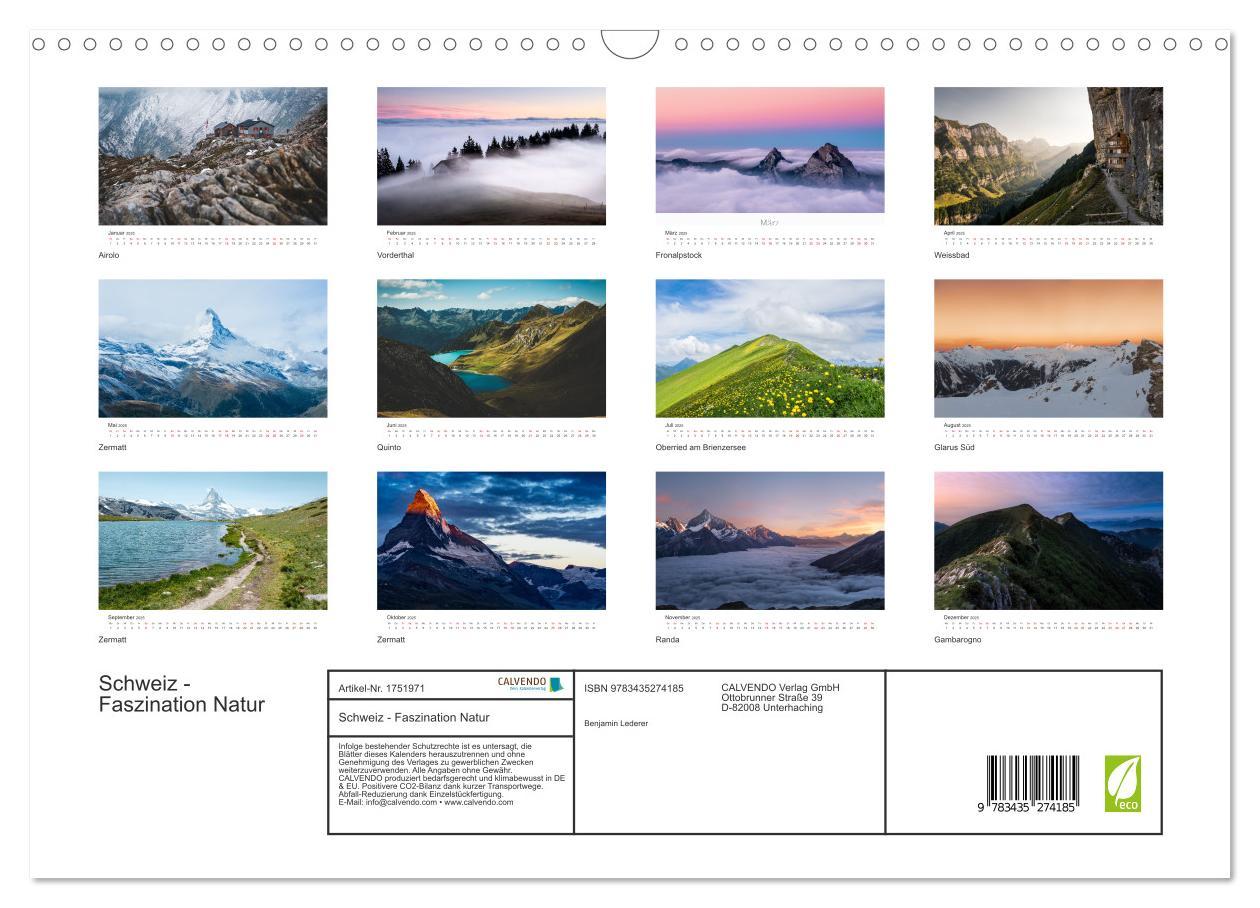 Bild: 9783435274185 | Schweiz - Faszination Natur (Wandkalender 2025 DIN A3 quer),...