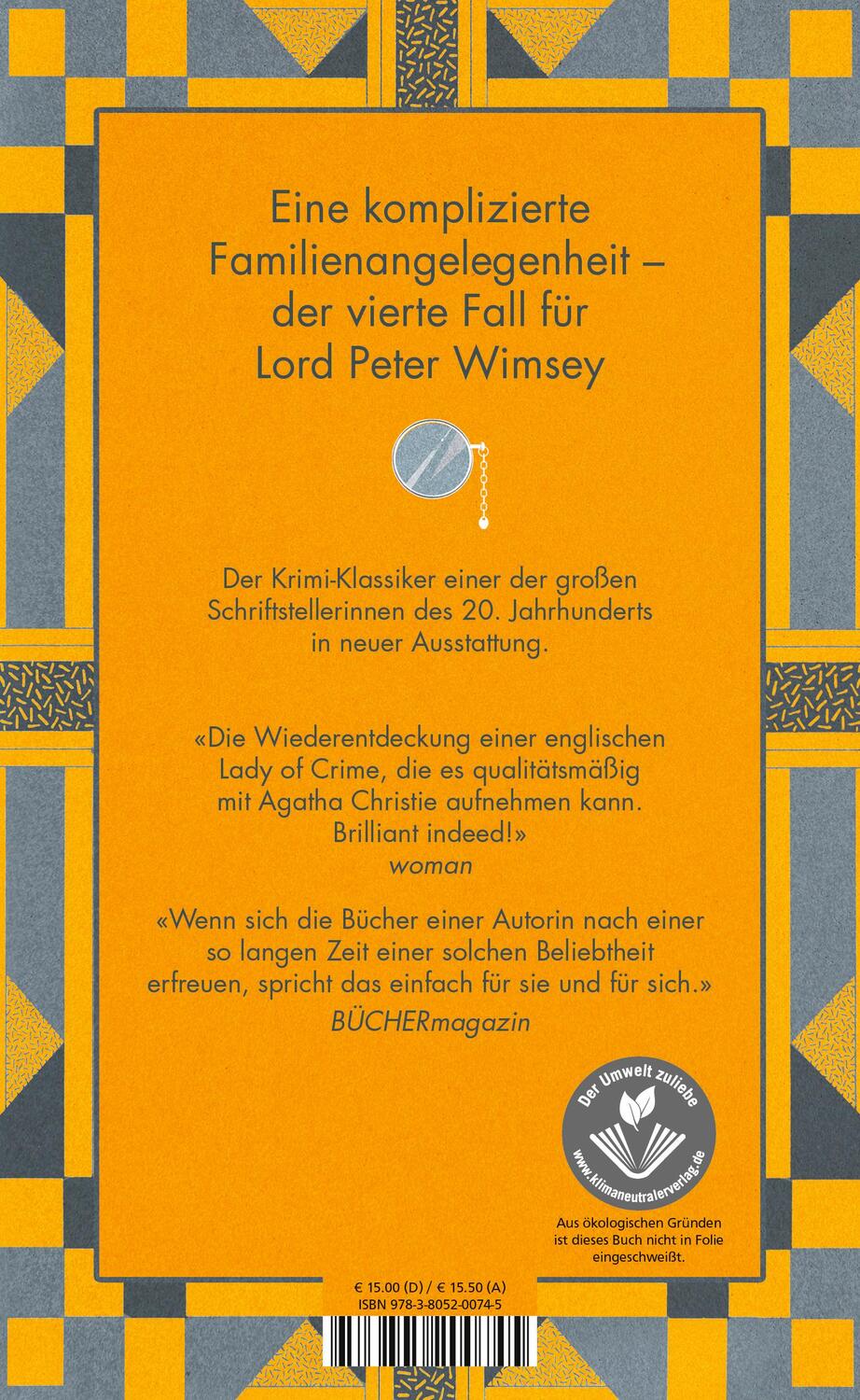 Rückseite: 9783805200745 | Ärger im Bellona-Club | Ein Fall für Lord Peter Wimsey | Sayers | Buch