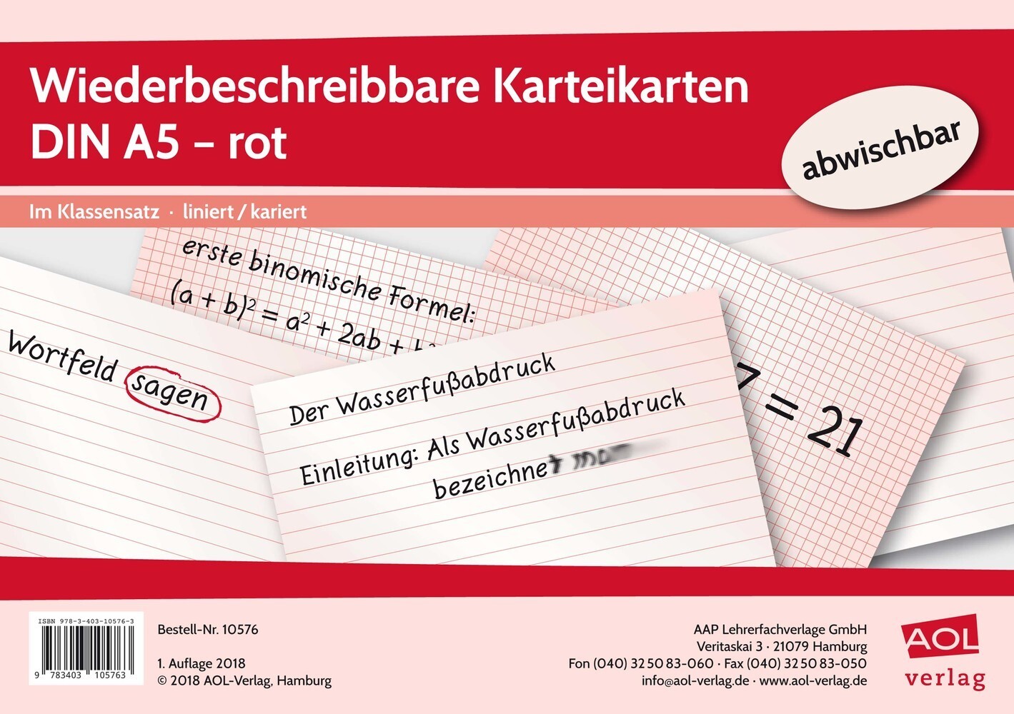 Cover: 9783403105763 | Wiederbeschreibbare Karteikarten DIN A5 - rot | Box | 2018 | Scolix