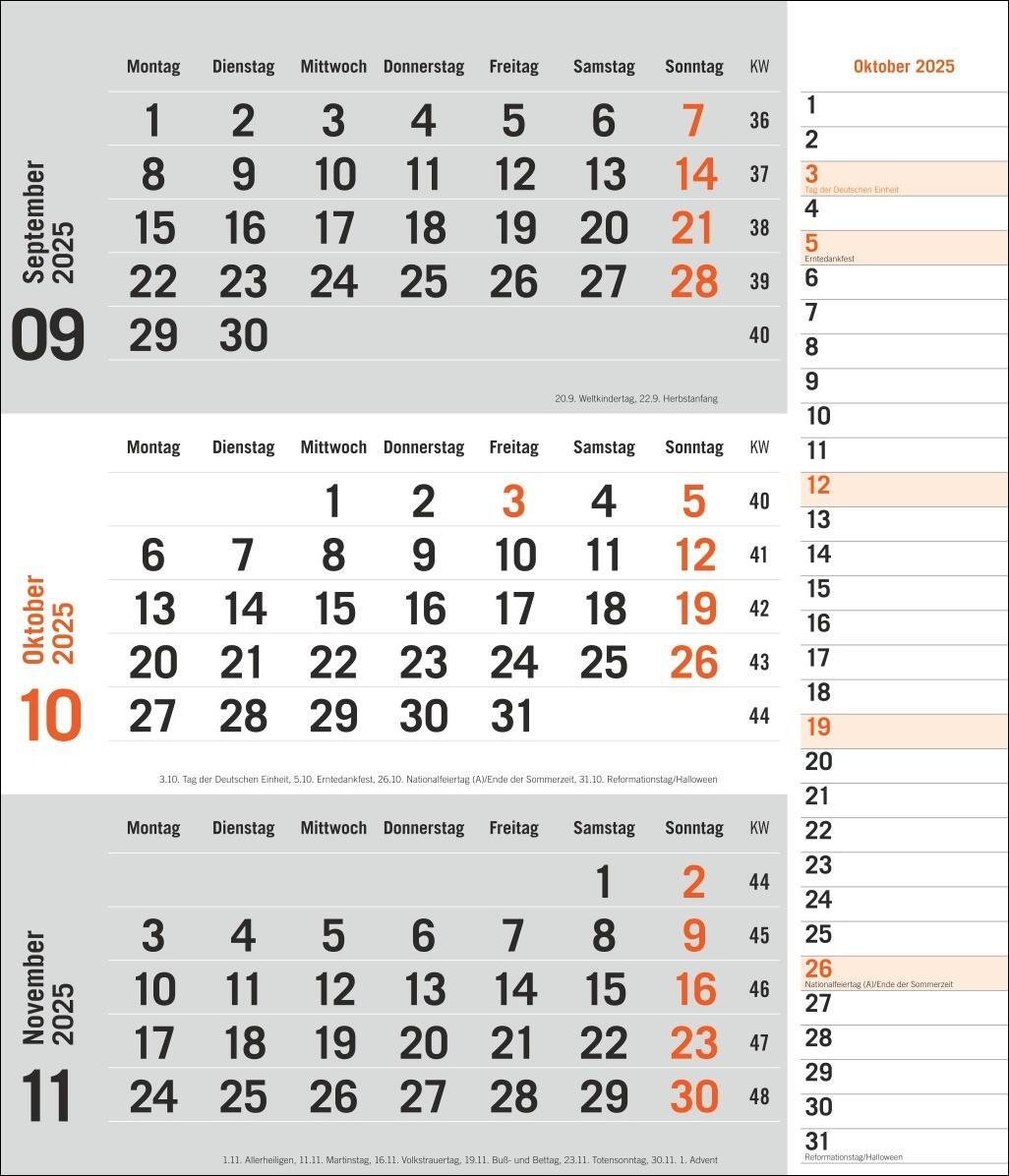 Bild: 9783756406807 | 3-Monatsplaner, orange 2025 | Heye | Kalender | Bürokalender Heye