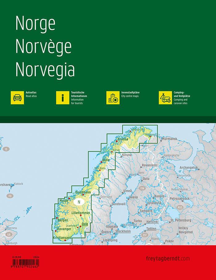 Rückseite: 9783707922462 | Norwegen, Autoatlas 1:250.000 - 1:400.000, freytag &amp; berndt | Berndt