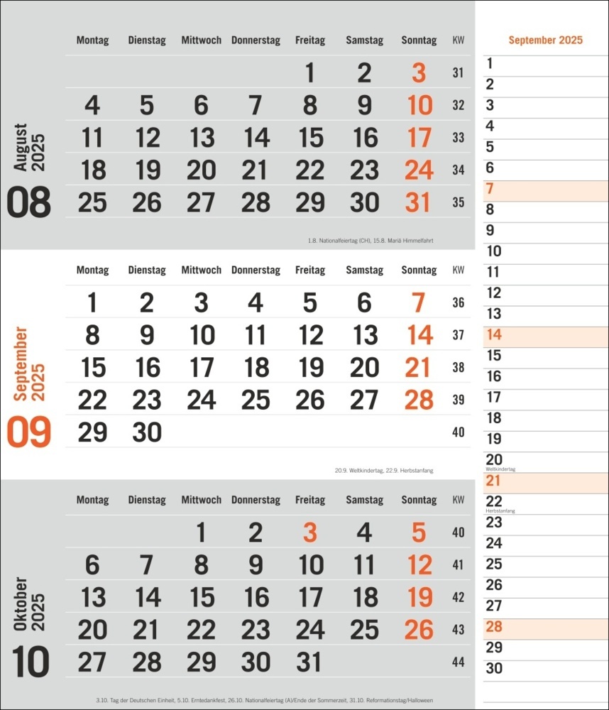 Bild: 9783756406807 | 3-Monatsplaner, orange 2025 | Kalender | Spiralbindung | 12 S. | 2025