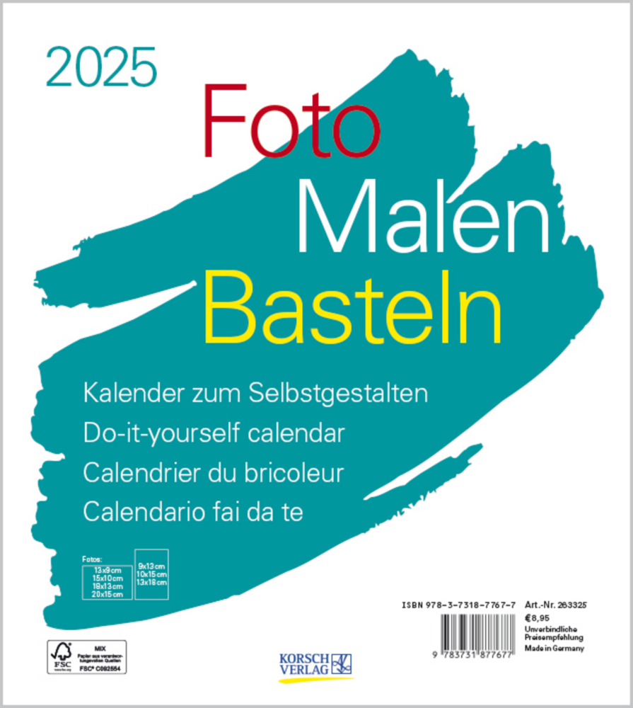 Cover: 9783731877677 | Foto-Malen-Basteln Bastelkalender weiß 2025 | Korsch Verlag | Kalender