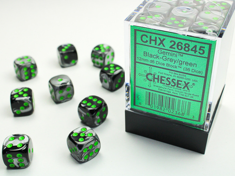 Cover: 601982023683 | Gemini® 12mm d6 Black-Grey/green Dice Block™ (36 dice) | deutsch