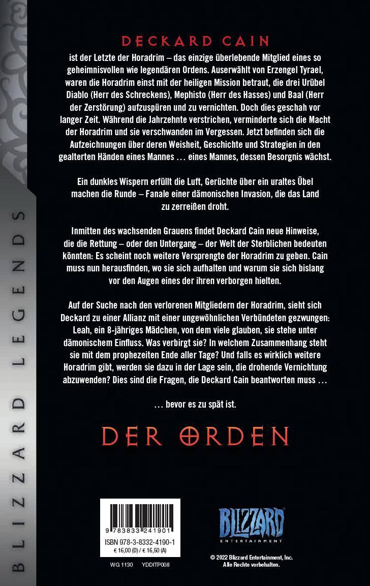 Rückseite: 9783833241901 | Diablo: Der Orden | Blizzard Legends | Nate Kenyon | Taschenbuch