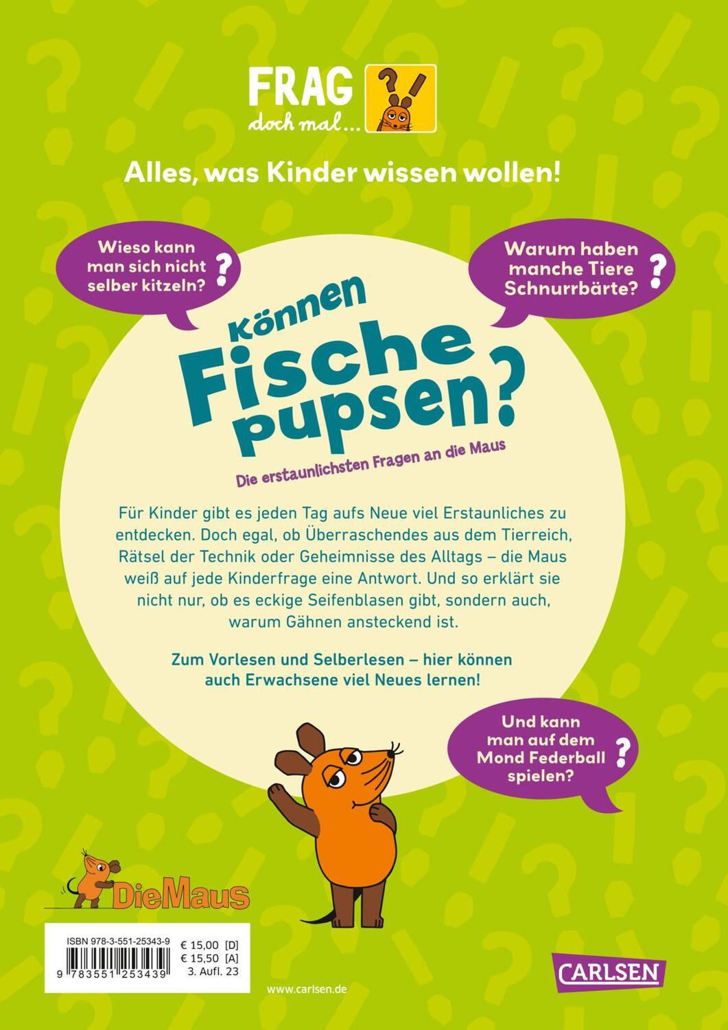 Rückseite: 9783551253439 | Frag doch mal ... die Maus: Können Fische pupsen? | Sabine Dahm | Buch