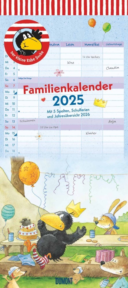 Cover: 4250809653693 | DUMONT - Der kleine Rabe Socke 2025 Familienkalender, 22x49,5cm,...