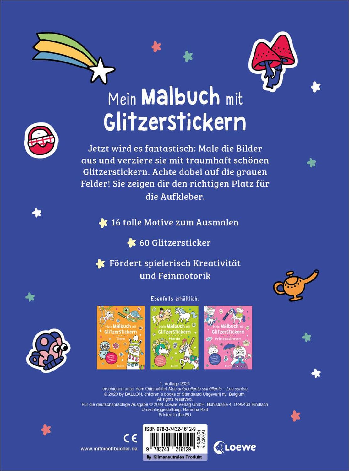 Rückseite: 9783743216129 | Mein Malbuch mit Glitzerstickern - Einhörner, Drachen und Feen | Buch