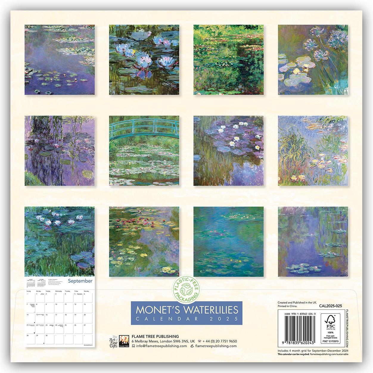 Rückseite: 9781835620243 | Monet's Waterlilies - Monets Seerosen 2025 | Tree Flame | Kalender