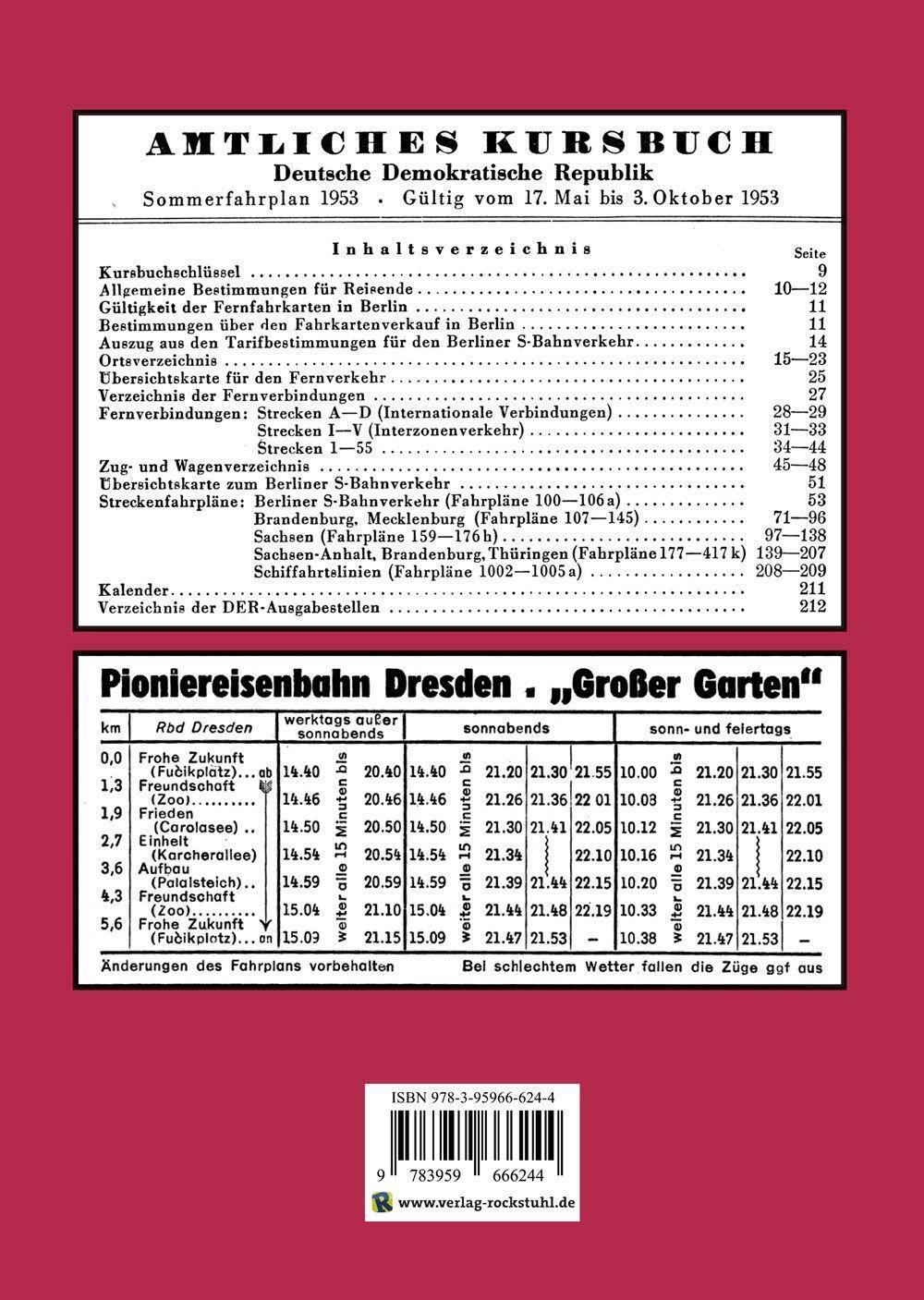 Bild: 9783959666244 | Kursbuch der Deutschen Reichsbahn - Sommerfahrplan 1953 | Rockstuhl