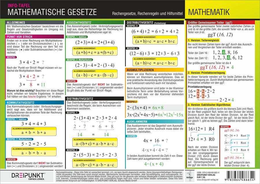 Cover: 9783864486654 | Mathematische Gesetze. Info-Tafel | Michael Schulze | Buch | 2 S.