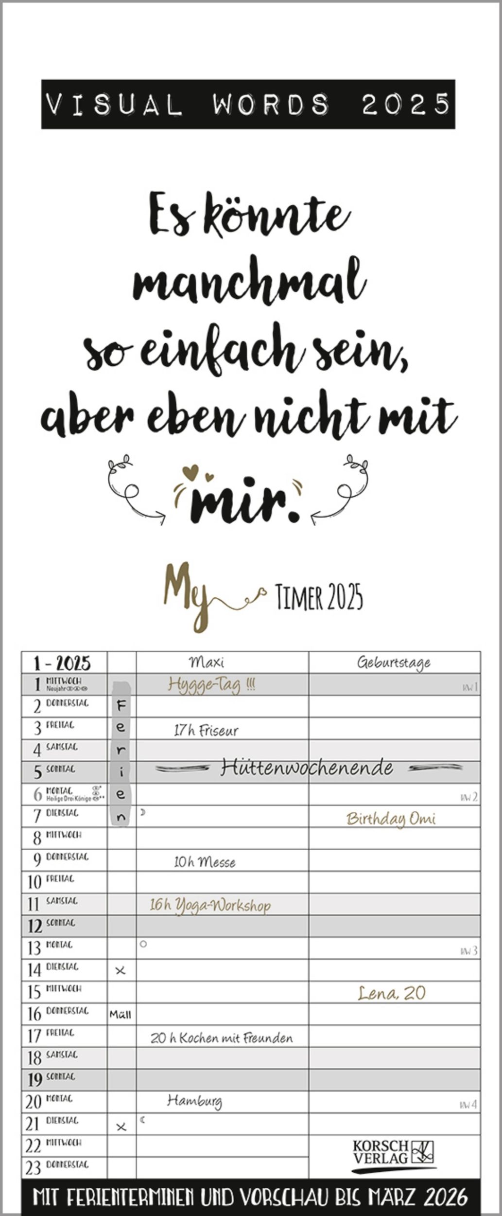 Cover: 9783731877141 | My Timer Visual Words 2025 | Verlag Korsch | Kalender | Spiralbindung