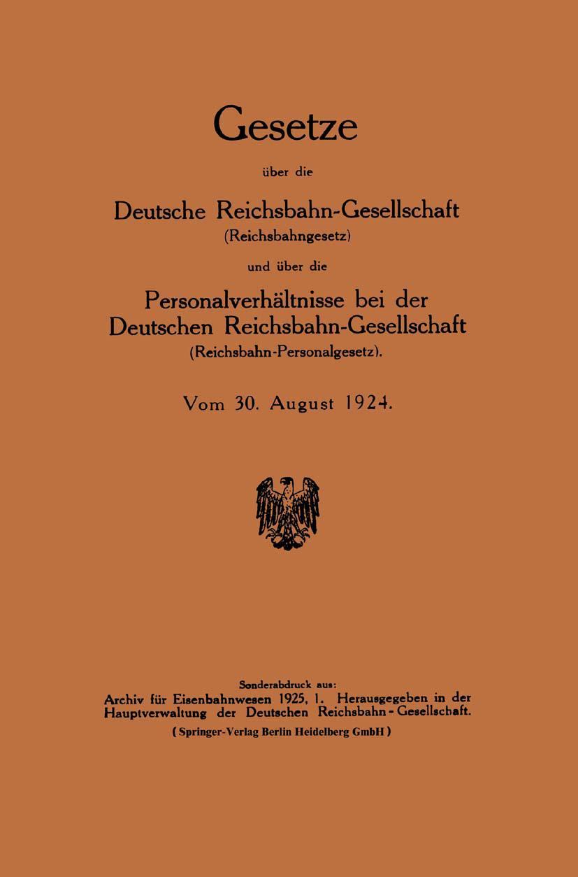 Cover: 9783662313763 | Gesetze über die Deutsche Reichsbahn-Gesellschaft...