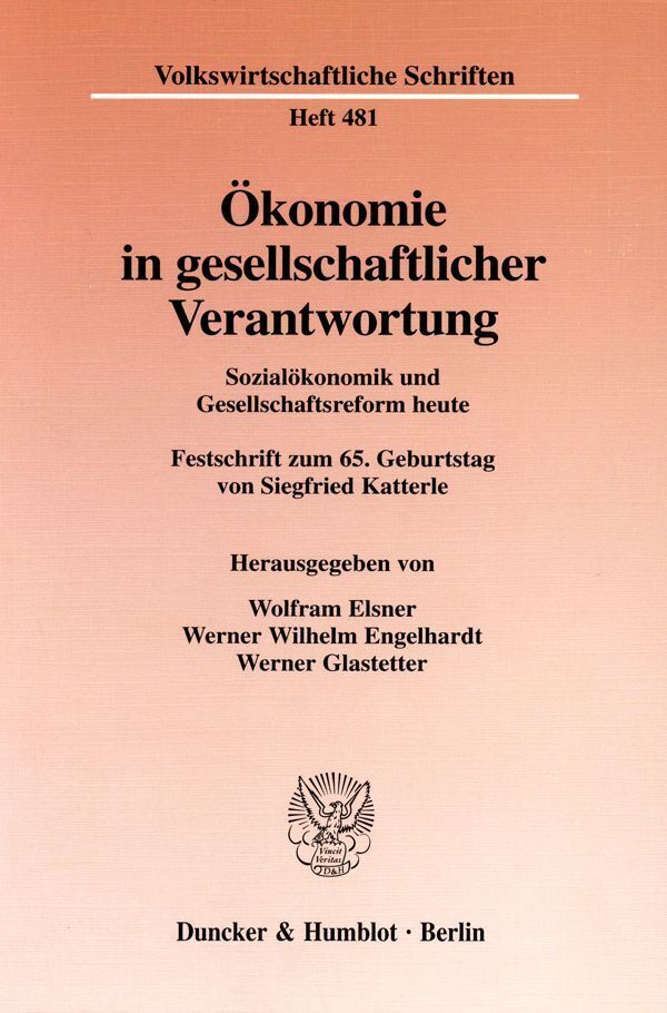 Cover: 9783428091126 | Ökonomie in gesellschaftlicher Verantwortung. | Wolfram Elsner (u. a.)