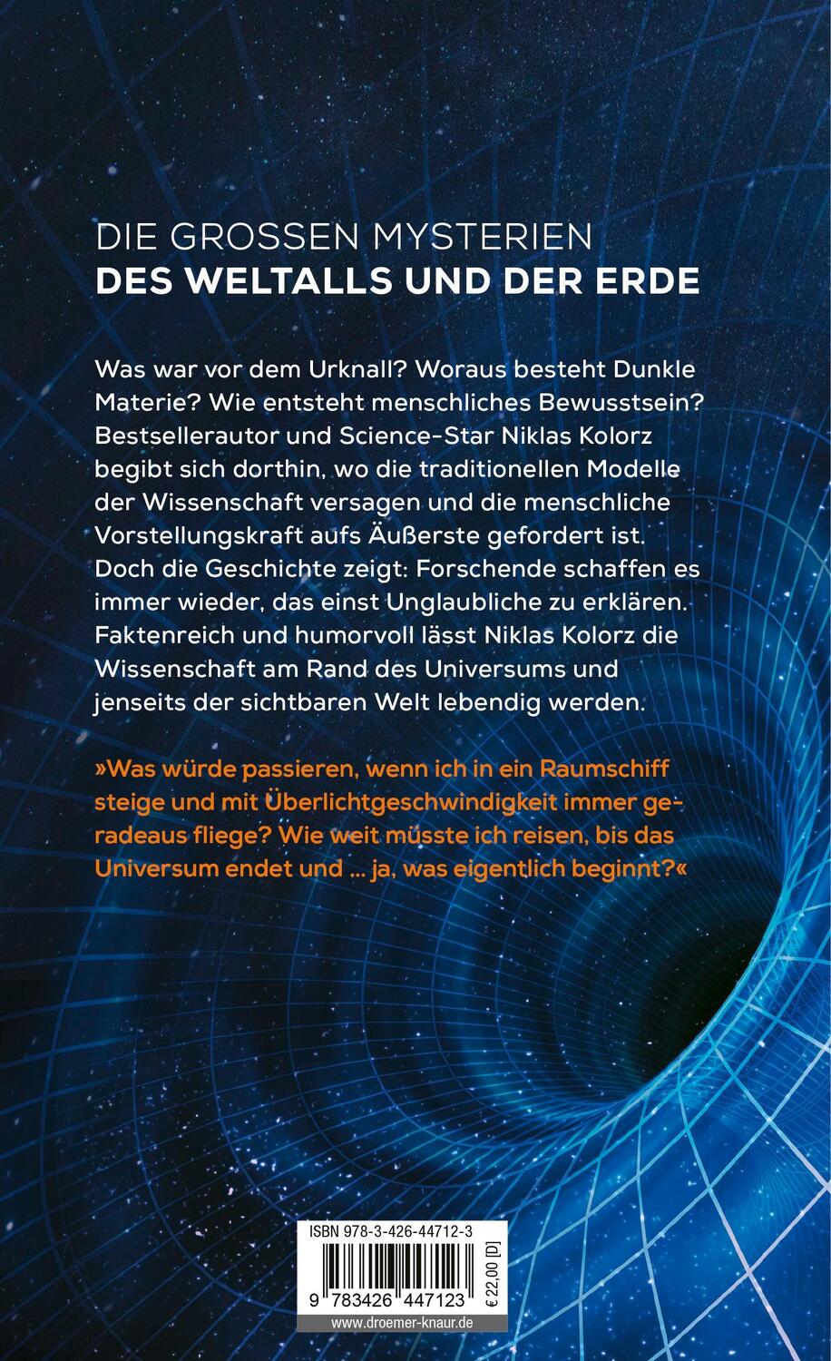 Rückseite: 9783426447123 | Die letzten Rätsel des Universums | Niklas Kolorz | Buch | 336 S.