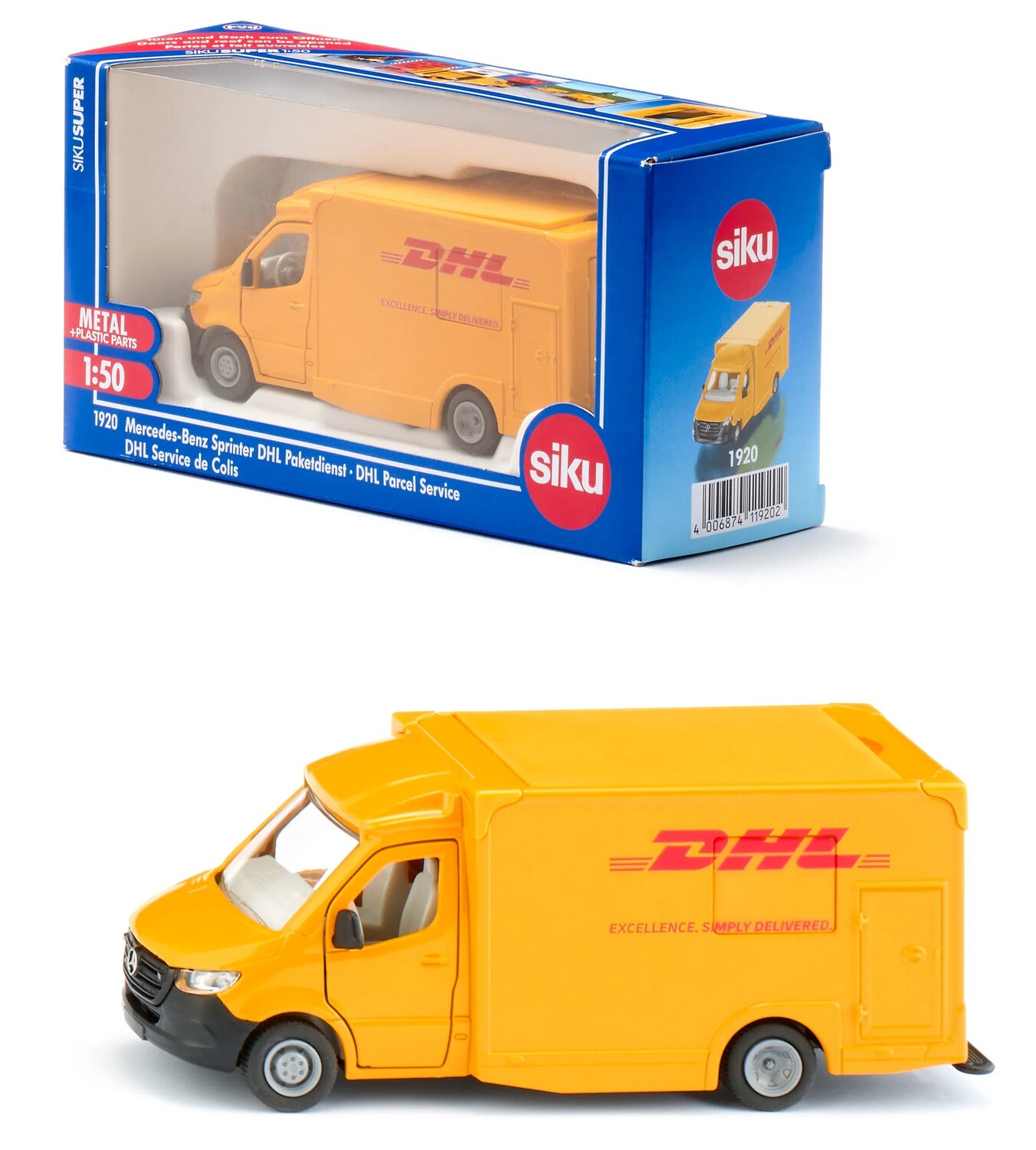 Cover: 4006874119202 | SIKU 1920 - Mercedes-Benz Sprinter DHL Paketdienst, Maßstab 1:50,...