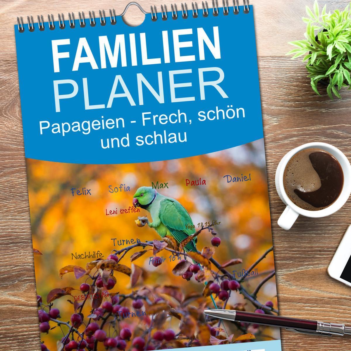 Bild: 9783457122334 | Familienplaner 2025 - Papageien - Frech, schön und schlau mit 5...