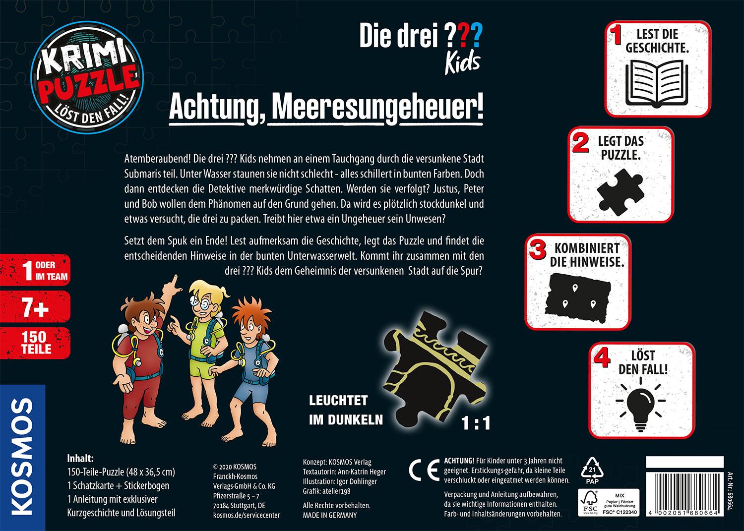 Bild: 4002051680664 | Krimi-Puzzle: Die drei ??? Kids 150 Teile - Achtung, Meeresungeheuer!