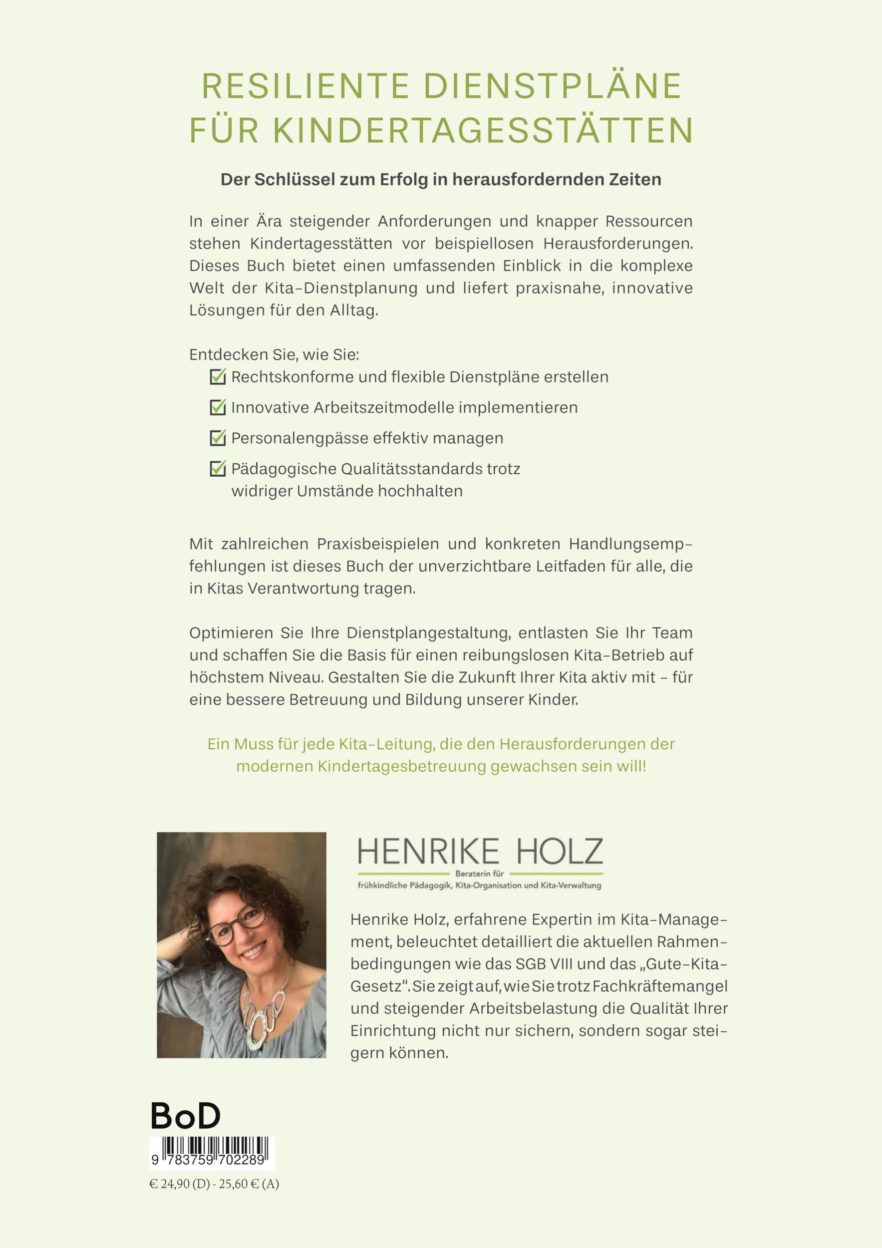 Rückseite: 9783759702289 | Resiliente Dienstpläne für Kindertagesstätten | Henrike Holz | Buch