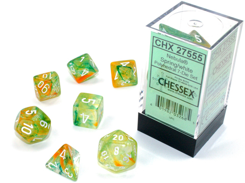 Cover: 601982032685 | Nebula® Polyhedral Spring/white Luminary™ 7-Die Set | Chessex