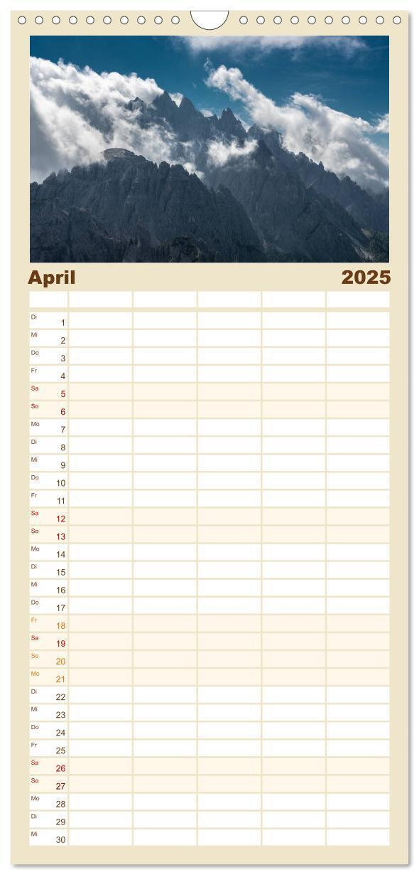 Bild: 9783457120712 | Familienplaner 2025 - Dolomiten mit 5 Spalten (Wandkalender, 21 x...