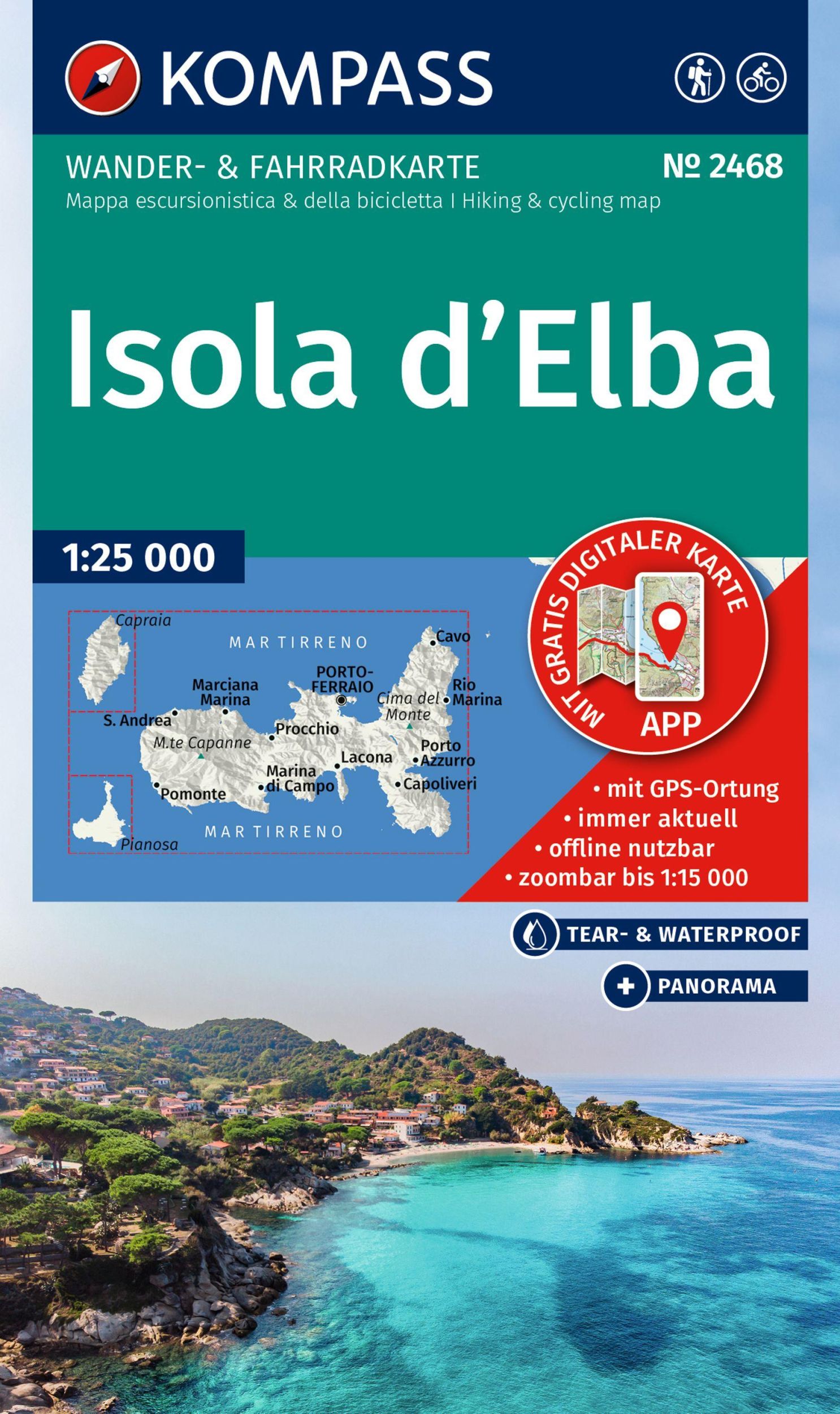 Cover: 9783991541844 | KOMPASS Wanderkarte 2468 Isola d' Elba 1:25.000 | (Land-)Karte | 2025