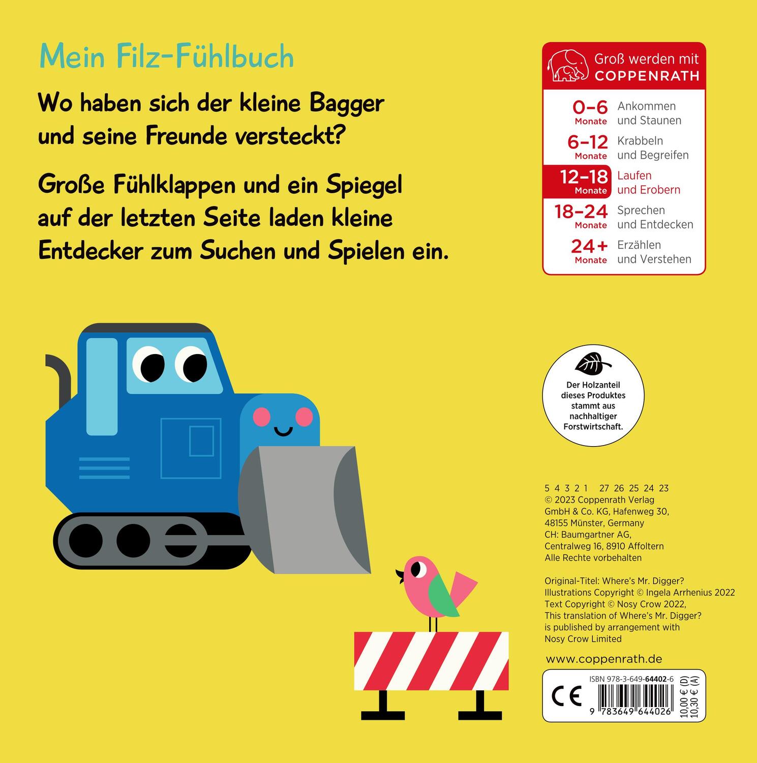 Rückseite: 9783649644026 | Mein Filz-Fühlbuch: Kuckuck, kleiner Bagger! | Ingela P. Arrhenius