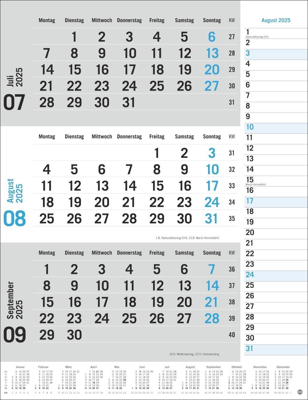 Bild: 9783756406630 | 3-Monats-Planer, blau 2025 | Heye | Kalender | Bürokalender Heye