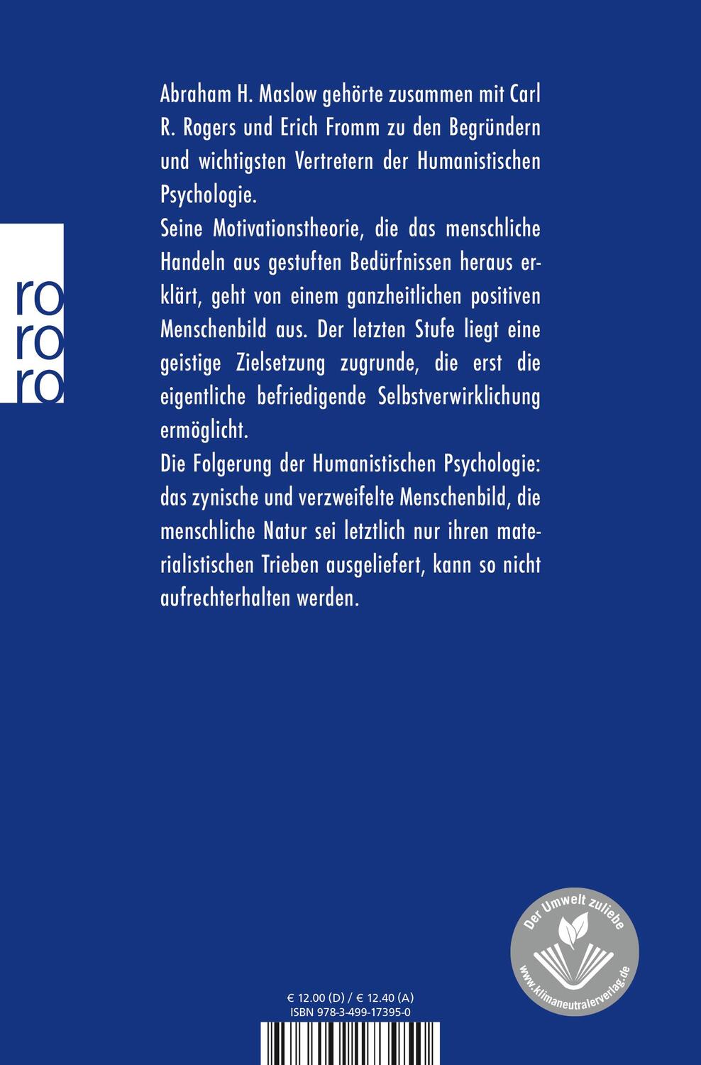 Rückseite: 9783499173950 | Motivation und Persönlichkeit | Abraham H. Maslow | Taschenbuch | 1981