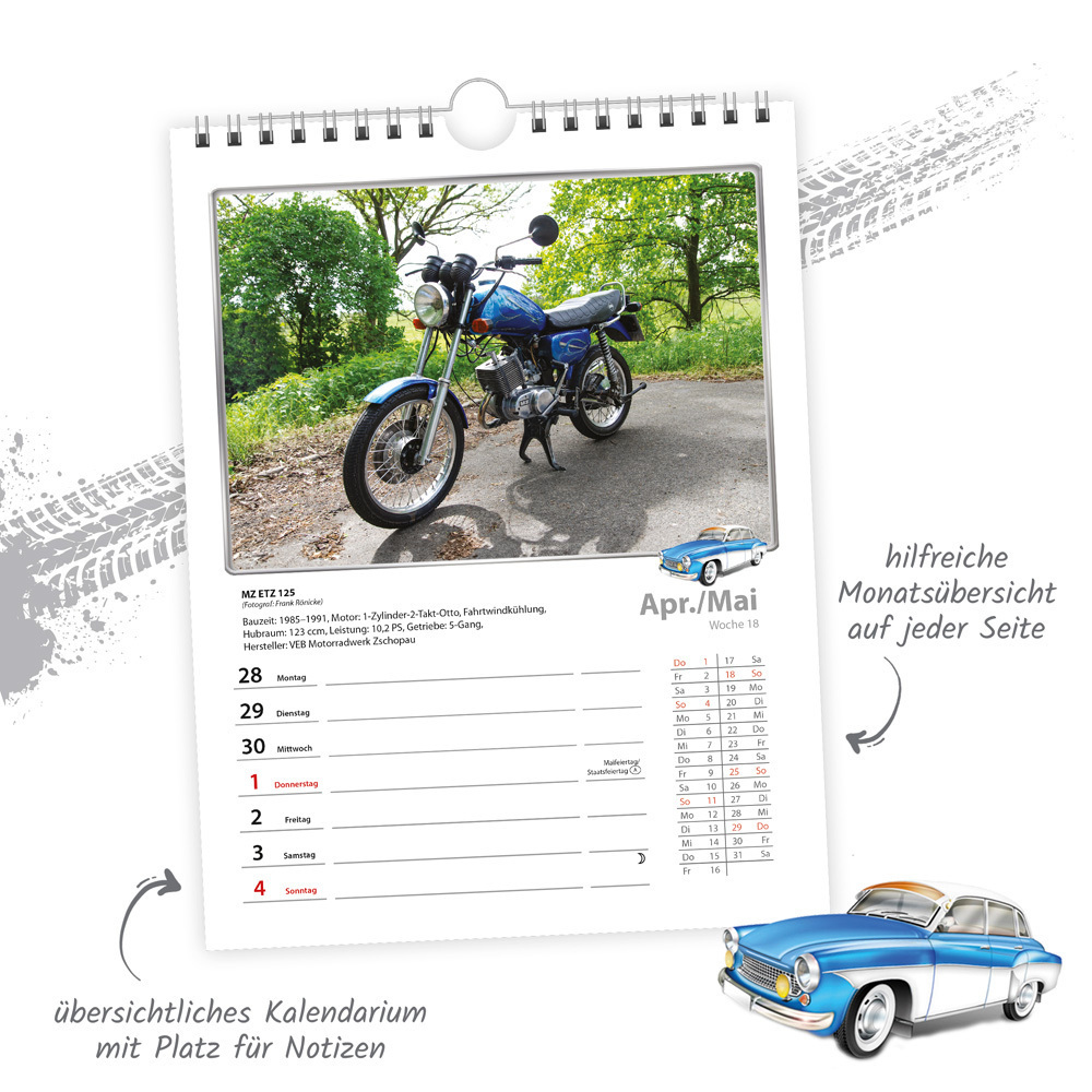 Bild: 9783988022660 | Trötsch Wochenkalender zum Hängen DDR-Fahrzeuge 2025 | Wandkalender