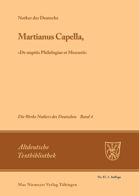 Cover: 9783484201033 | Martianus Capella, »De nuptiis Philologiae et Mercurii« | Deutsche