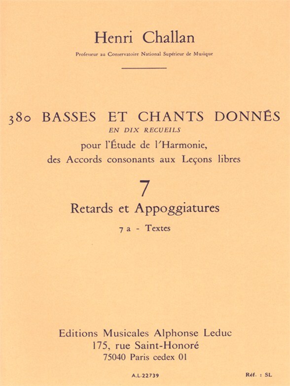 Cover: 9790046227394 | 380 basses et chants donnés vol.7a Retards et appoggiatures - textes