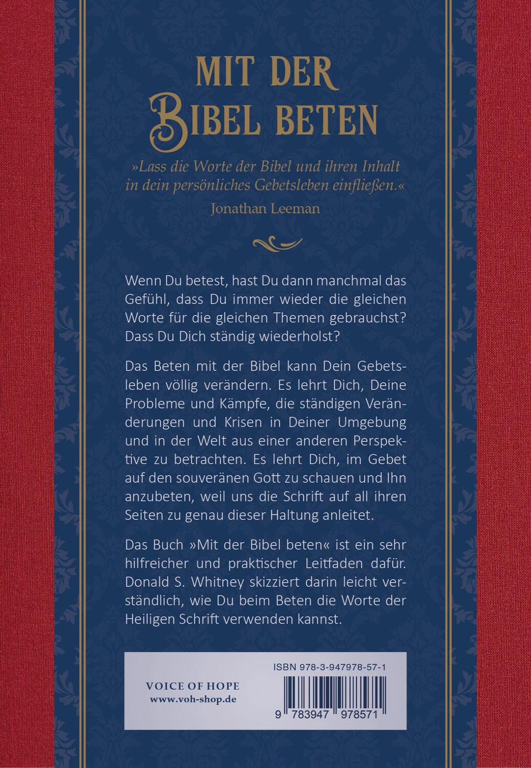 Rückseite: 9783947978571 | Mit der Bibel beten | Donald S. Whitney | Buch | Buch | Deutsch | 2021