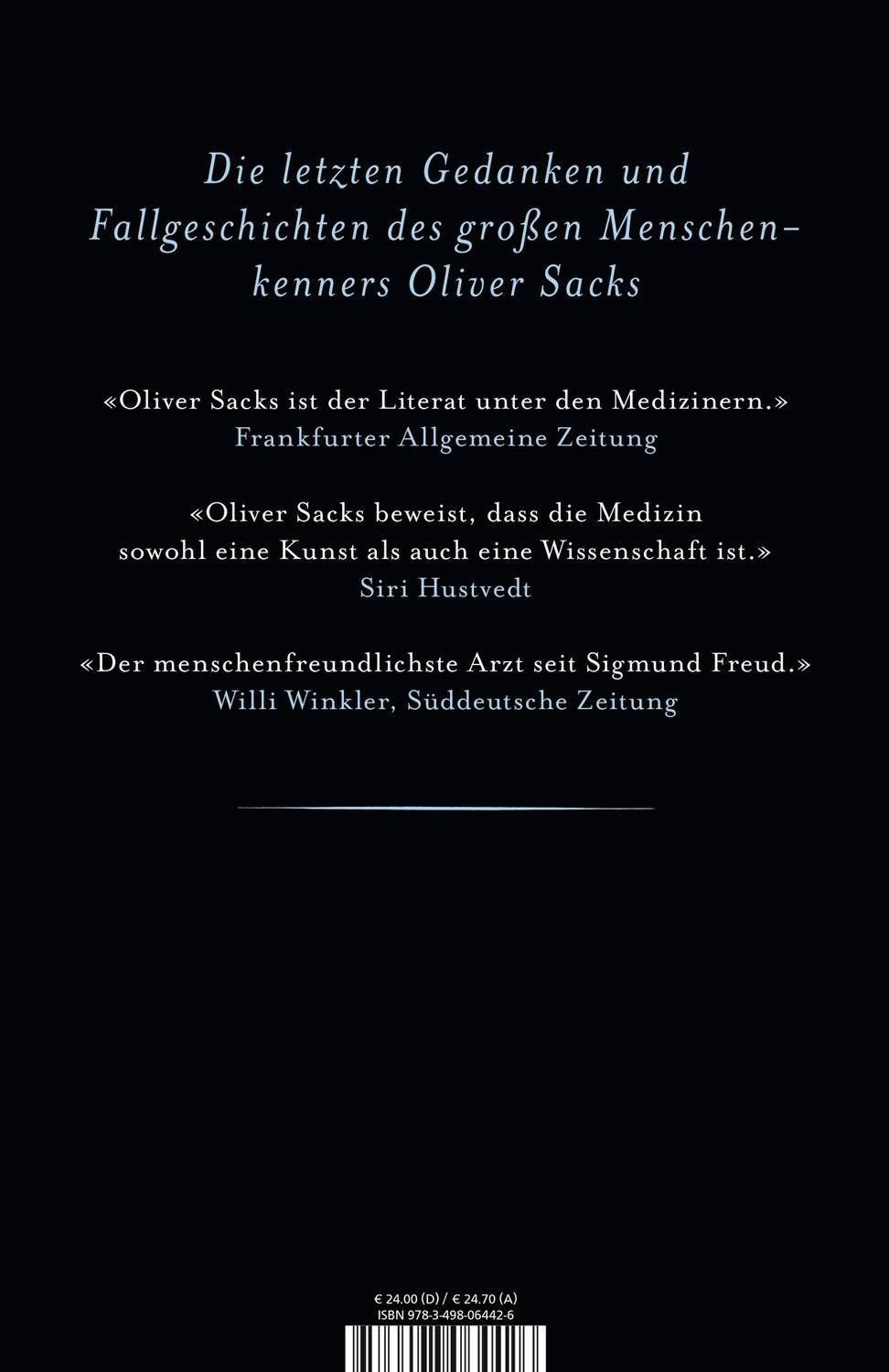 Rückseite: 9783498064426 | Alles an seinem Platz | Erste Lieben und letzte Fälle | Oliver Sacks