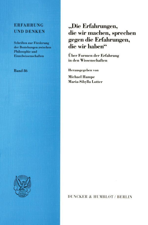 Cover: 9783428100965 | »Die Erfahrungen, die wir machen, sprechen gegen die Erfahrungen,...