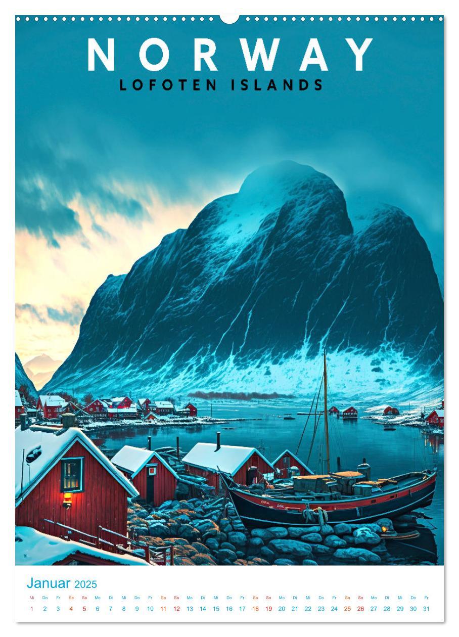 Bild: 9783435885022 | Lofoten - Old School Poster Style (Wandkalender 2025 DIN A2 hoch),...