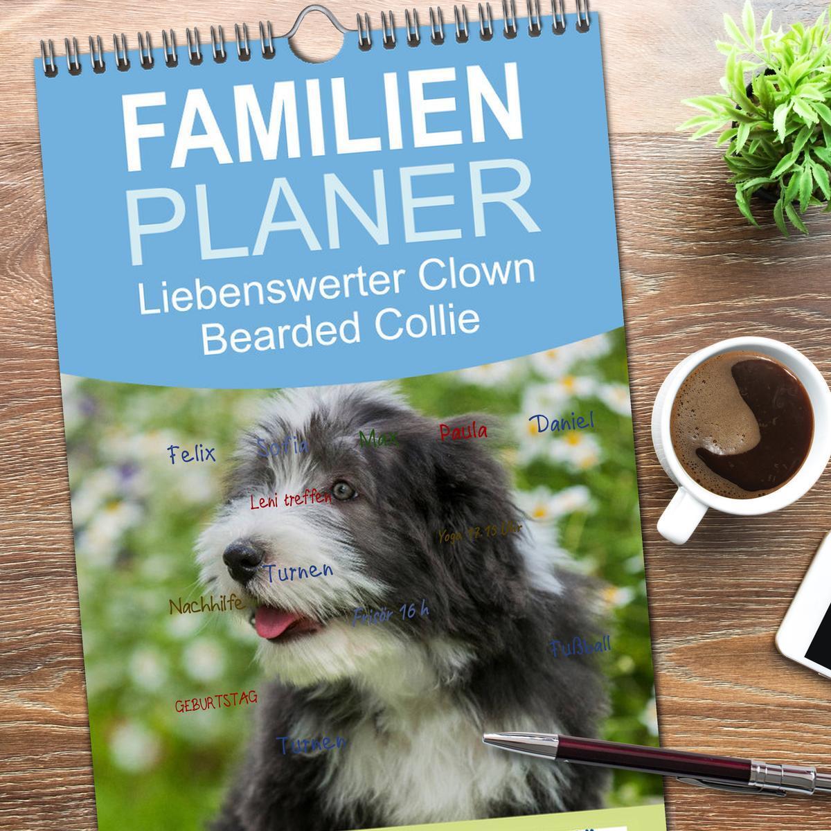 Bild: 9783457125168 | Familienplaner 2025 - Liebenswerter Clown Bearded Collie mit 5...